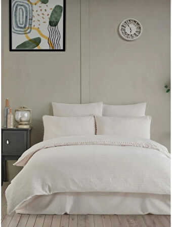 ALTINBAŞAK ÇİFT KİŞİLİK GOFRELİ FİTİLLİ SATEN NEVRESİM TAKIMI EMBOS IVORY