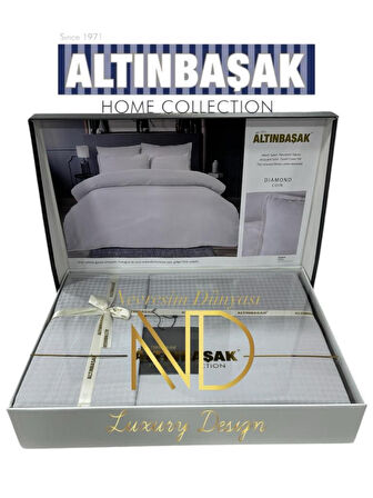 Altınbaşak Jakarlı Saten Çift Kişilik Nevresim Takımı Dıamond Coin