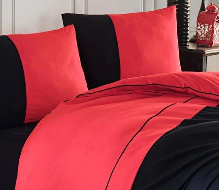 ALTINBAŞAK BİYELİ DÜZ RANFORCE TEK KİŞİLİK NEVRESİM TAKIMI THOR KIRMIZI-SİYAH