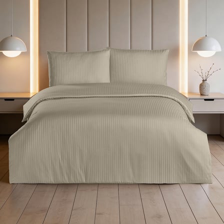 Linestyle King Size Kişilik %100 Pamuk Saten (90 Tel) Nevresim Seti Bej (3 Parça)