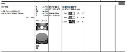 Renault Motor Segmanı Twingo Clio 1,2 16v 69,00mm Std - Goetze 68701005g