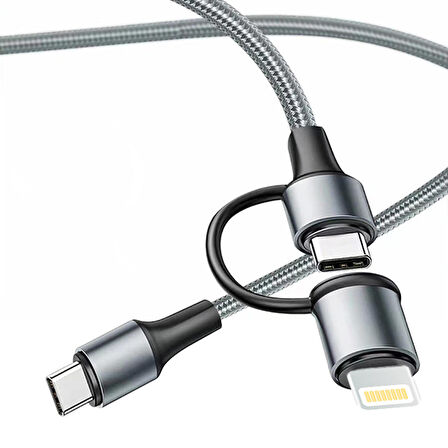 Global 2in1 3A 60W Type-C to Type-C ve Lightning Örgülü Data Hızlı Şarj Kablo 1M WNE0143
