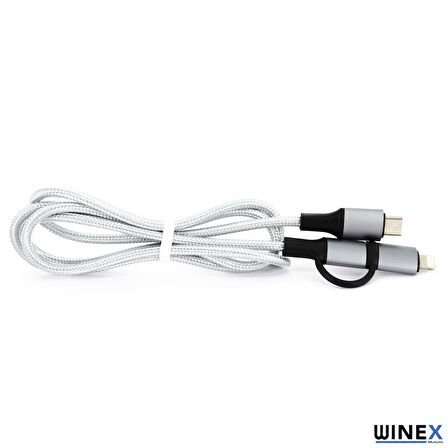 Global 2in1 3A 60W Type-C to Type-C ve Lightning Örgülü Data Hızlı Şarj Kablo 1M WNE0143