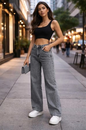 Hsn Kadın Füme Salaş Likralı Bel Salaş Jean Pantolon New Sezon-2