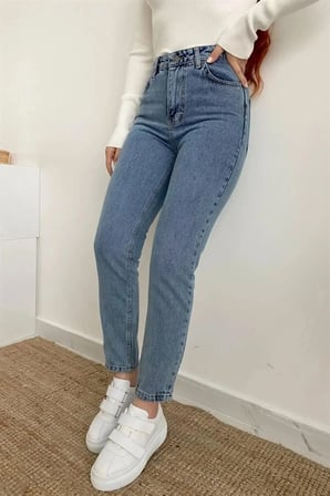 Kar Yıkama Yüksek Bel Likralı Kısa Paça Bilek Model Pantolon Jeans