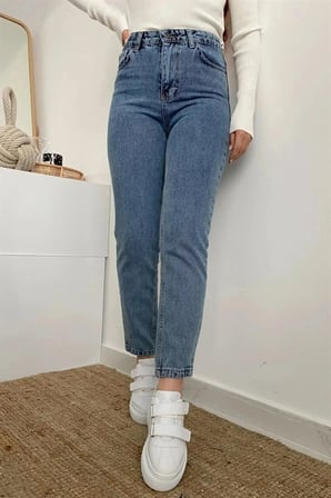 Kar Yıkama Yüksek Bel Likralı Kısa Paça Bilek Model Pantolon Jeans