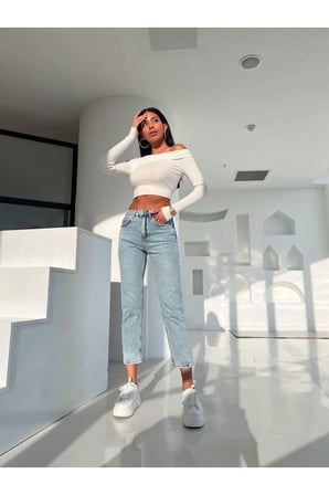 Kar Yıkama Yüksek Bel Likralı Kısa Paça Bilek Model Pantolon Jeans