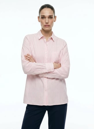Yargıcı Beyaz Kadın Regular Fit Çizgili Gömlek 26YKGM6019X