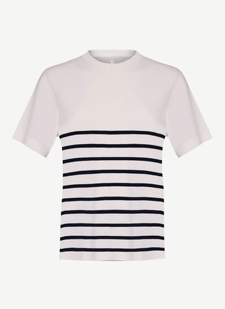 Yargıcı Beyaz Erkek Regular Fit Çizgili T-Shirt 26YETR2012X