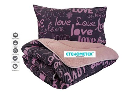 ETE HOMETEX TEK KİŞİLİK WELSOFT YORGAN 155X215CM YAZI DESEN PUDRA 8696474231666