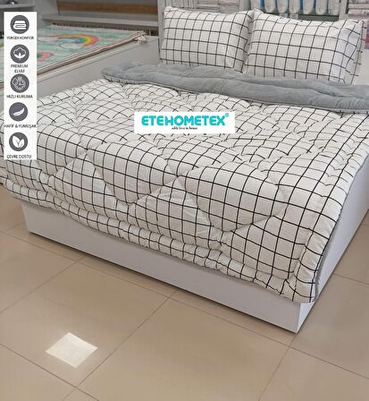 ETE HOMETEX ÇİFT KİŞİLİK WELSOFT YORGAN 195X215CM KARELİ GRİ BEYAZ 8696474231669