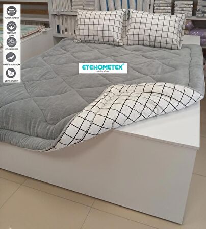 ETE HOMETEX ÇİFT KİŞİLİK WELSOFT YORGAN 195X215CM KARELİ GRİ BEYAZ 8696474231669