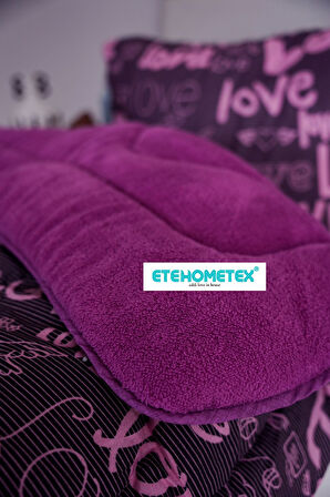 ETE HOMETEX TEK KİŞİLİK WELSOFT YORGAN 155X215CM YAZI DESEN MÜRDÜM 8696474231756