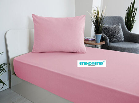 ETE HOMETEX Tek Kişilik Pamuklu Fitted Lastikli Çarşaf Takımı 100x200 cm +30 cm Derinlik PUDRA