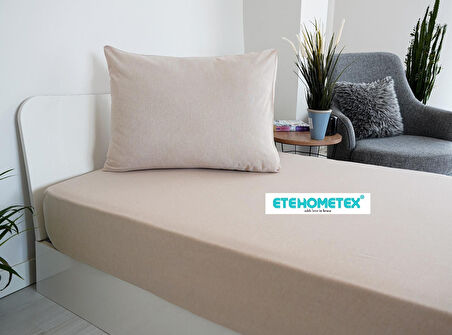 ETE HOMETEX Tek Kişilik Pamuklu Fitted Lastikli Çarşaf Takımı 100x200 cm +30 cm Derinlik Bej 