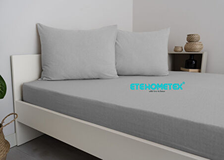 ETE HOMETEX Çift Kişilik Pamuklu Fitted Lastikli Çarşaf Takımı 160x200 cm +30 cm Derinlik GRİ