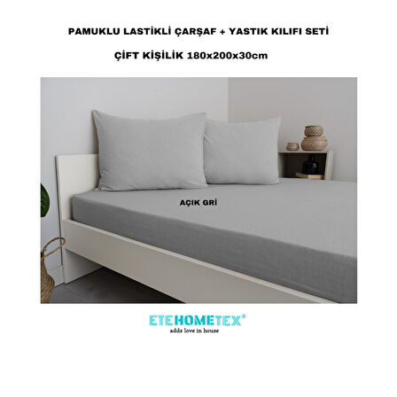 ETE HOMETEX Çift Kişilik Pamuklu Lastikli Çarşaf Takımı 180x200x30cm AÇIK GRİ 8696474231829