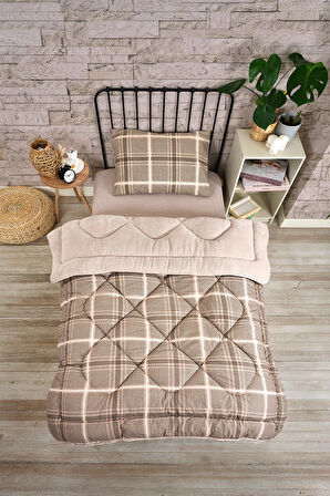 ETE HOMETEX TEK KİŞİLİK LÜX WELSOFT YORGAN SETİ SAFİR BEJ 155X215CM 8696474231849