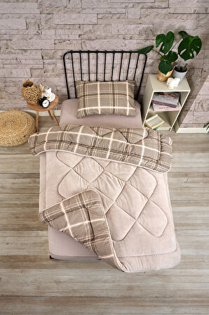 ETE HOMETEX TEK KİŞİLİK LÜX WELSOFT YORGAN SETİ SAFİR BEJ 155X215CM 8696474231849