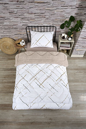 ETE HOMETEX TEK KİŞİLİK LÜX WELSOFT YORGAN SETİ YANSIMA BEJ 155X215CM 8696474231851