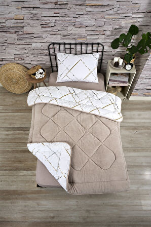 ETE HOMETEX TEK KİŞİLİK LÜX WELSOFT YORGAN SETİ YANSIMA BEJ 155X215CM 8696474231851