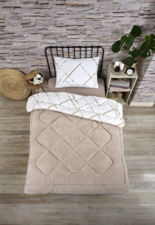 ETE HOMETEX TEK KİŞİLİK LÜX WELSOFT YORGAN SETİ YANSIMA BEJ 155X215CM 8696474231851