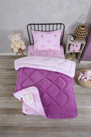 ETE HOMETEX TEK KİŞİLİK LÜX WELSOFT YORGAN SETİ PRENSES MÜRDÜM 155X215CM 8696474231855