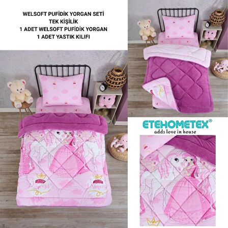 ETE HOMETEX TEK KİŞİLİK LÜX WELSOFT YORGAN SETİ PRENSES MÜRDÜM 155X215CM 8696474231855