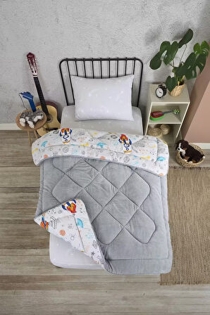 ETE HOMETEX TEK KİŞİLİK LÜX WELSOFT YORGAN SETİ ASTRONOT GRİ 155X215CM 8696474231857