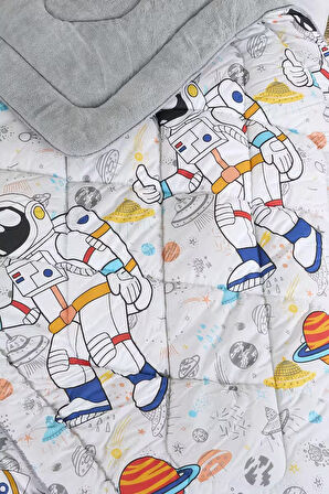 ETE HOMETEX TEK KİŞİLİK LÜX WELSOFT YORGAN SETİ ASTRONOT GRİ 155X215CM 8696474231857