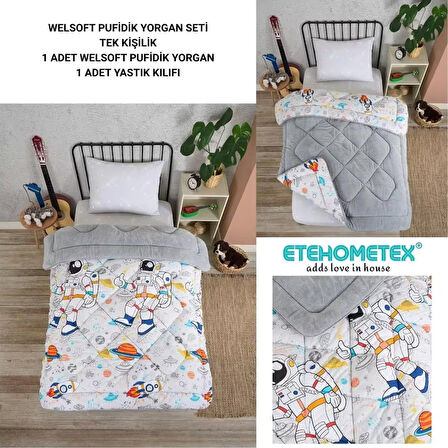 ETE HOMETEX TEK KİŞİLİK LÜX WELSOFT YORGAN SETİ ASTRONOT GRİ 155X215CM 8696474231857