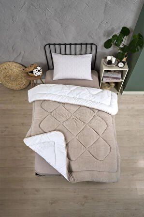 ETE HOMETEX TEK KİŞİLİK LÜX WELSOFT YORGAN SETİ ALENA BEJ 155X215CM 8696474231859