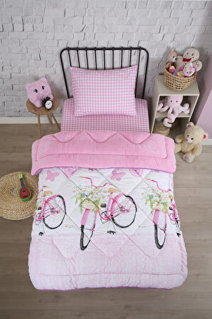 ETE HOMETEX TEK KİŞİLİK LÜX WELSOFT YORGAN SETİ BİSİKLET PEMBE 155X215CM 8696474231865