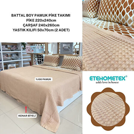 ETEHOMETEX ÇİFT KİŞİLİK HAVUZLU PİKE TAKIMI BEJ 8696474231880
