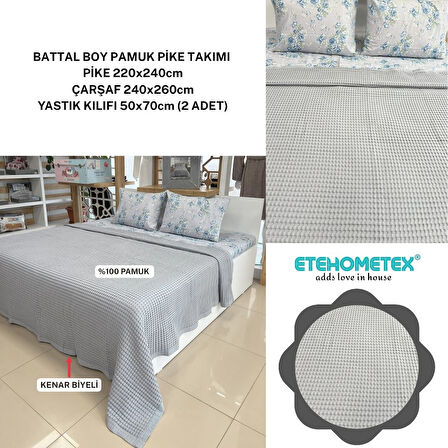 ETEHOMETEX ÇİFT KİŞİLİK HAVUZLU PİKE TAKIMI GRİ 8696474231883