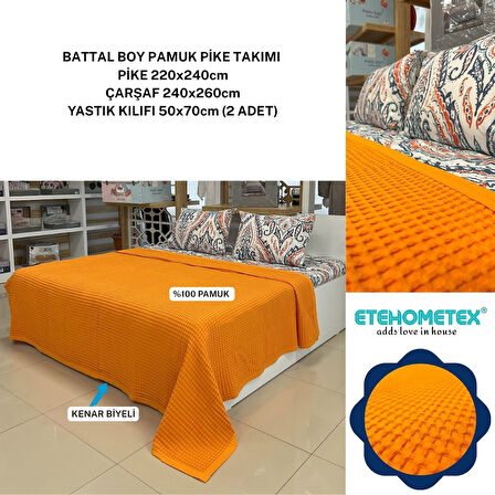 ETEHOMETEX ÇİFT KİŞİLİK HAVUZLU PİKE TAKIMI TURUNCU 8696474231884