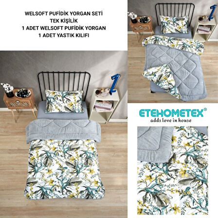 ETE HOMETEX TEK KİŞİLİK LÜX WELSOFT YORGAN SETİ ASYA GRİ 155X215CM 8696474231887