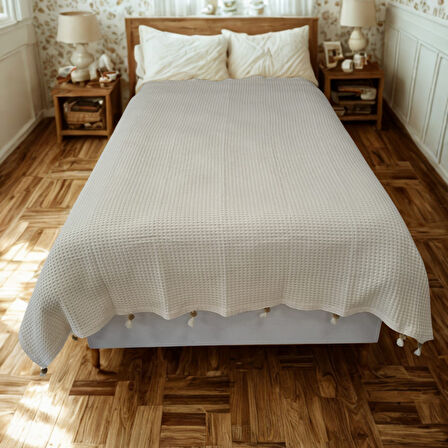 ETEHOMETEX PONPONLU PAMUK PİKE ÇİFT KİŞİLİK 220X240CM KREM 8696474231901