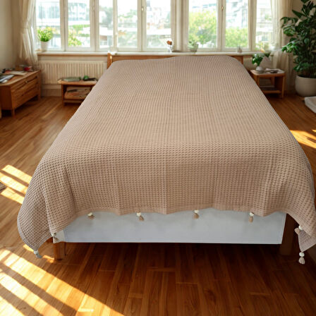 ETEHOMETEX PONPONLU PAMUK PİKE ÇİFT KİŞİLİK 220X240CM BEJ 8696474231902