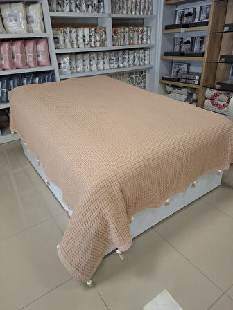 ETEHOMETEX PONPONLU PAMUK PİKE ÇİFT KİŞİLİK 220X240CM BEJ 8696474231902