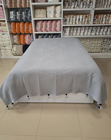 ETEHOMETEX PONPONLU PAMUK PİKE ÇİFT KİŞİLİK 220X240CM GRİ 8696474231903