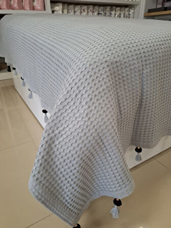 ETEHOMETEX PONPONLU PAMUK PİKE ÇİFT KİŞİLİK 220X240CM GRİ 8696474231903