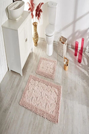 ÇAPA HOME PAMUK 2'Lİ BANYO PASPASI YAPRAK DESEN PUDRA 8696474231909