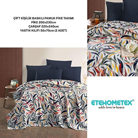 ETEHOMETEX ÇİFT KİŞİLİK BASKILI PAMUK PİKE TAKIMI GÖKKUŞAĞI V2 8696474231924