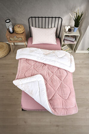 ETE HOMETEX TEK KİŞİLİK LÜX WELSOFT YORGAN SETİ ALENA PUDRA 155X215CM 8696474231928