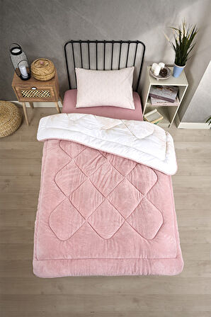 ETE HOMETEX TEK KİŞİLİK LÜX WELSOFT YORGAN SETİ ALENA PUDRA 155X215CM 8696474231928