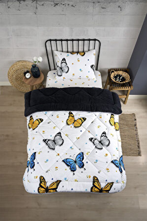 ETE HOMETEX TEK KİŞİLİK LÜX WELSOFT YORGAN SETİ KELEBEK ANTRASİT 155X215CM 8696474231929