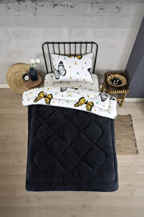 ETE HOMETEX TEK KİŞİLİK LÜX WELSOFT YORGAN SETİ KELEBEK ANTRASİT 155X215CM 8696474231929