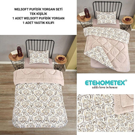 ETE HOMETEX TEK KİŞİLİK LÜX WELSOFT YORGAN SETİ AKSU BEJ 155X215CM 8696474231931