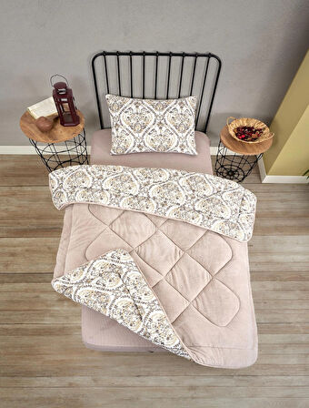 ETE HOMETEX TEK KİŞİLİK LÜX WELSOFT YORGAN SETİ AKSU BEJ 155X215CM 8696474231931